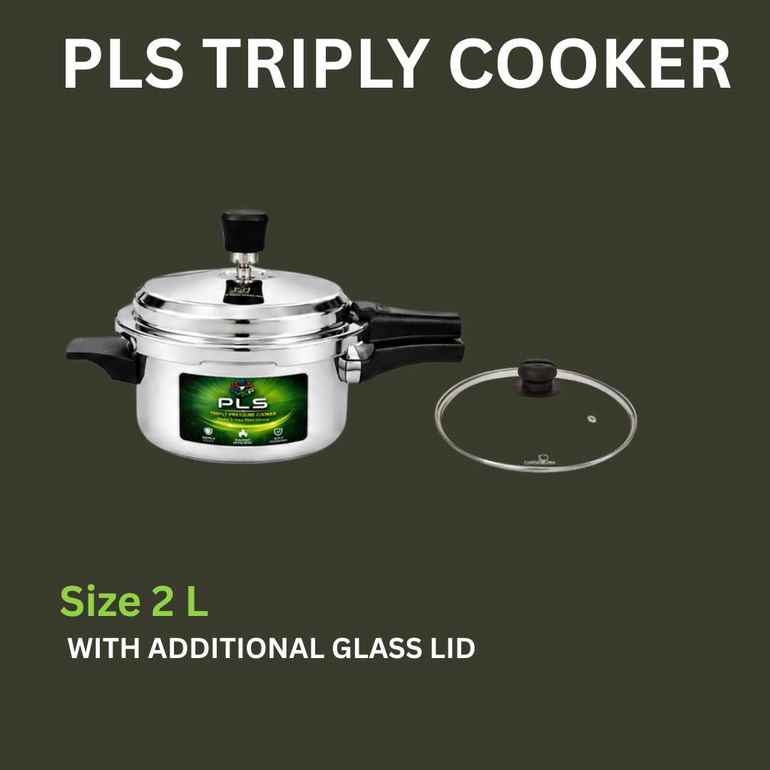 PLS Triply Stainless Steel Pressure Cooker – Induction & Gas Compatible | Sizes 2L, 3L, 5L,3.5L, 5.5L ,7.5L & 10L