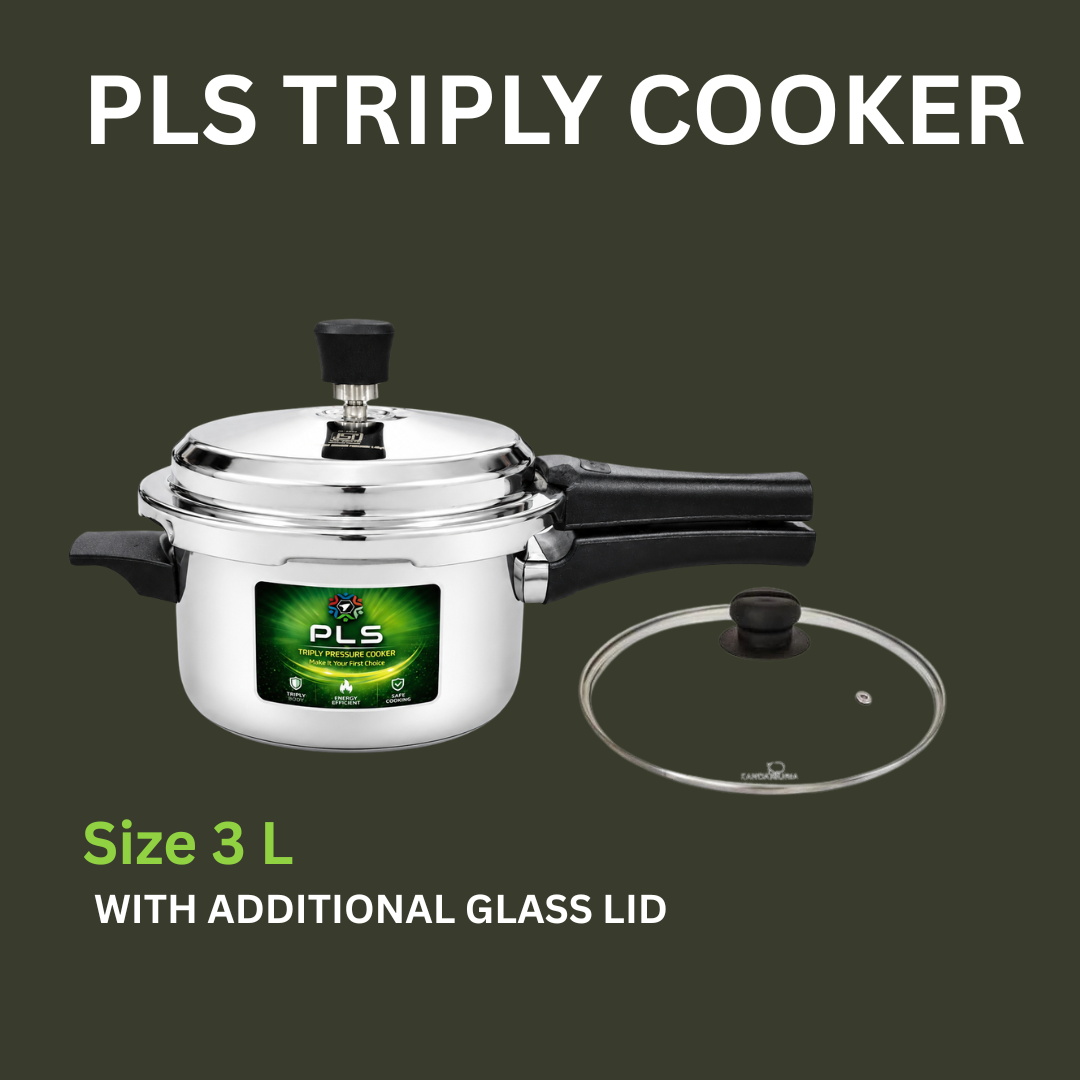 PLS Triply Stainless Steel Pressure Cooker – Induction & Gas Compatible | Sizes 2L, 3L, 5L,3.5L, 5.5L ,7.5L & 10L