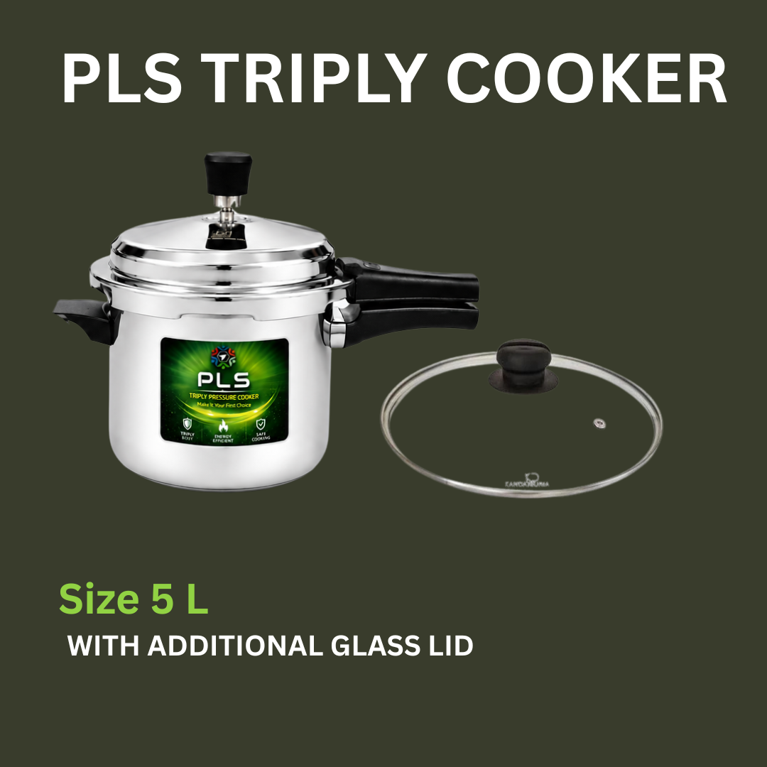 PLS Triply Stainless Steel Pressure Cooker – Induction & Gas Compatible | Sizes 2L, 3L, 5L,3.5L, 5.5L ,7.5L & 10L