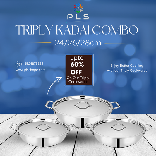 PLS Triply Kadai With Lid Combo Offer (24/26/28cm)