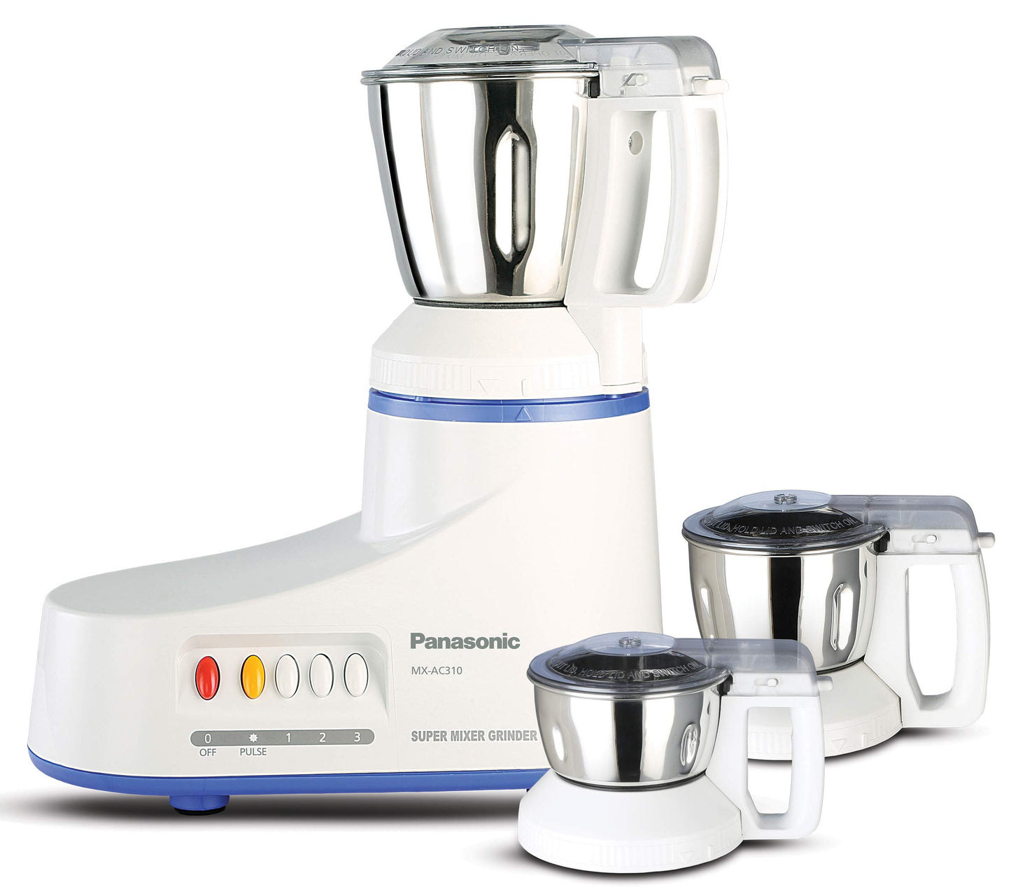Panasonic Mixer Grinder MX-AC310 1000W | White | Heavy Duty Motor | 3 Stainless Steel Jars | Powerful Mixi