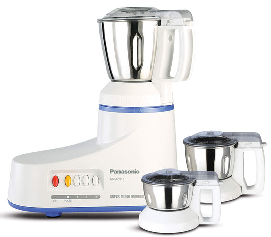 Panasonic Mixer Grinder MX-AC310 1000W | White | Heavy Duty Motor | 3 Stainless Steel Jars | Powerful Mixi