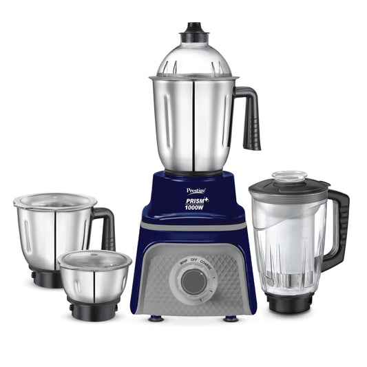 Prestige Prism Plus 1000W Mixer Grinder with 3 Stainless Steel Jars & Juice Extractor Jar – Blue