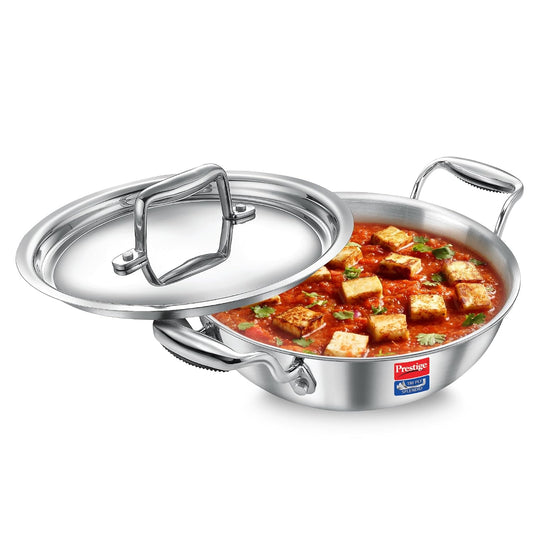 Prestige Triply Kadai Online – Stainless Steel Kadai in India | 20cm to 32cm Sizes