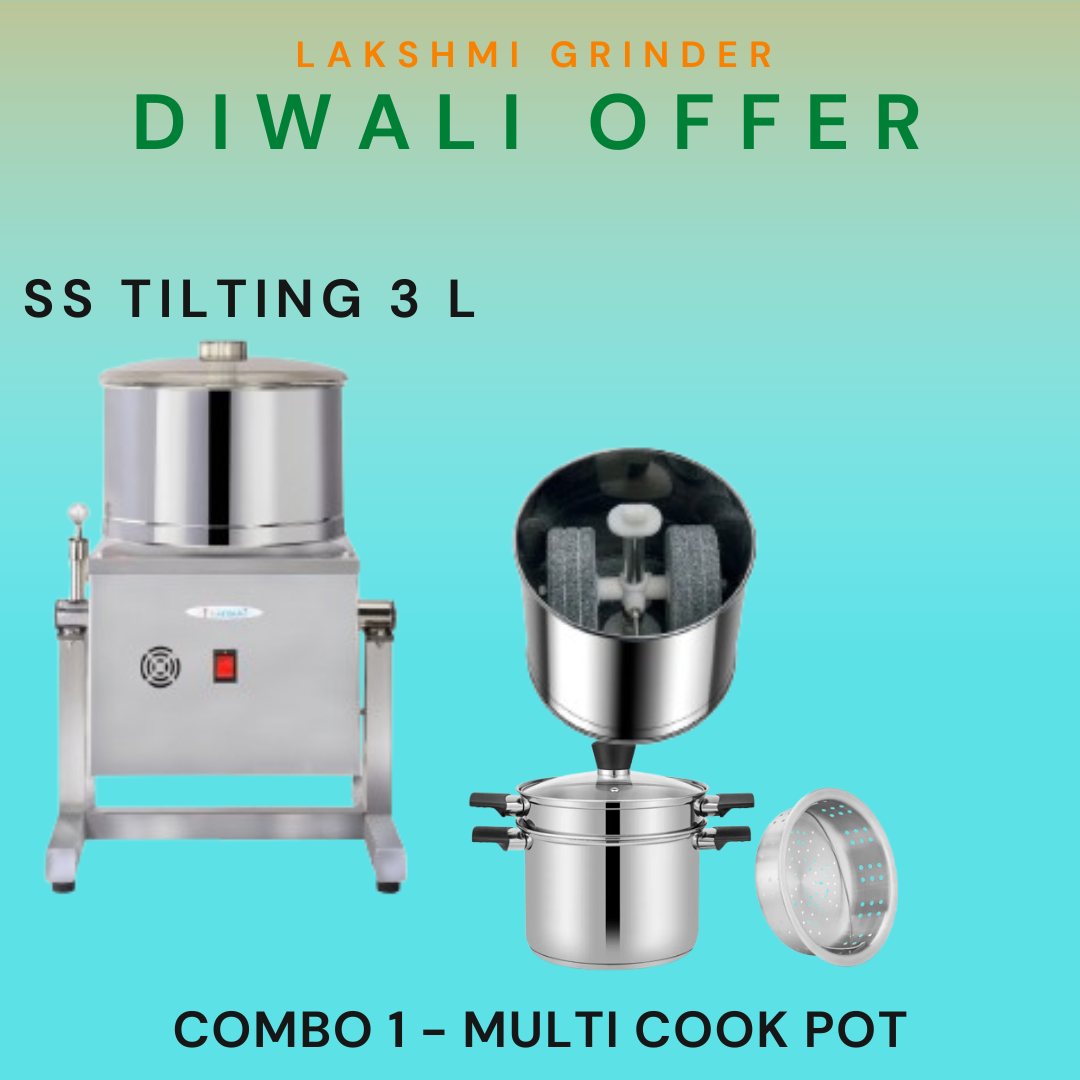 Lakshmi Tilting Wet Grinder Stainlees Steel  Body 3 L With Masala Drum Diwali Combo Offer 2025