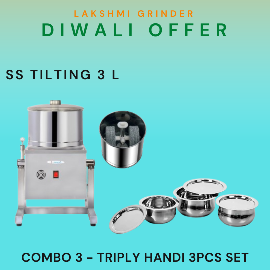 Lakshmi Tilting Wet Grinder Stainlees Steel  Body 3 L With Masala Drum Diwali Combo Offer 2025