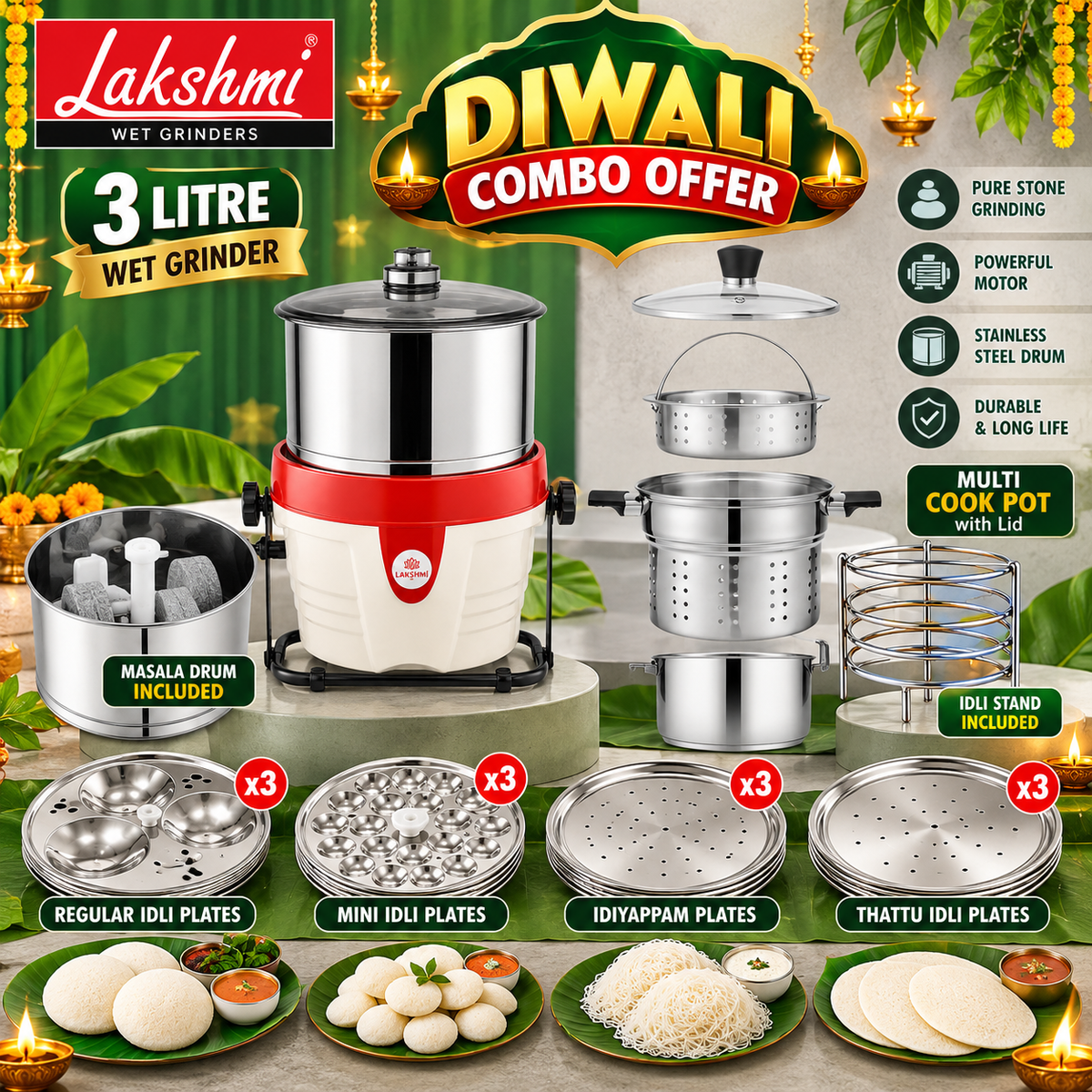 Lakshmi Wet Grinders – Super Diwali Combo Offer with Multi Cook Pot
