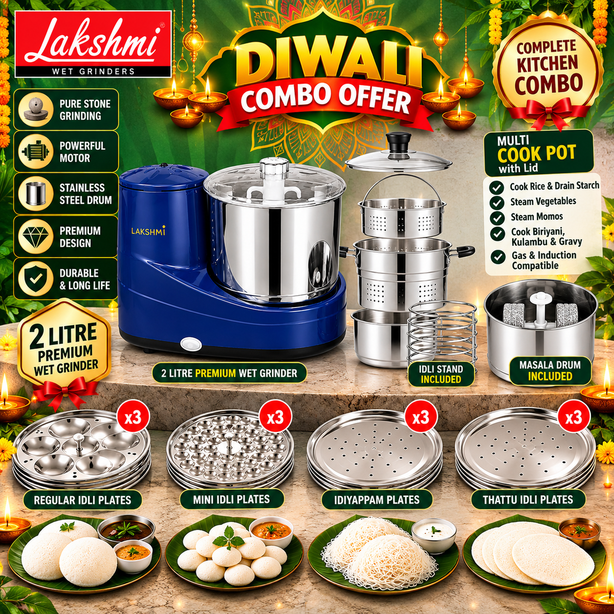 Lakshmi Wet Grinders – Super Diwali Combo Offer with Multi Cook Pot