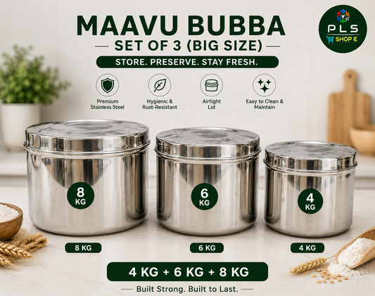 PLS Stainless Steel Maavu Dubba Big Set Of 3