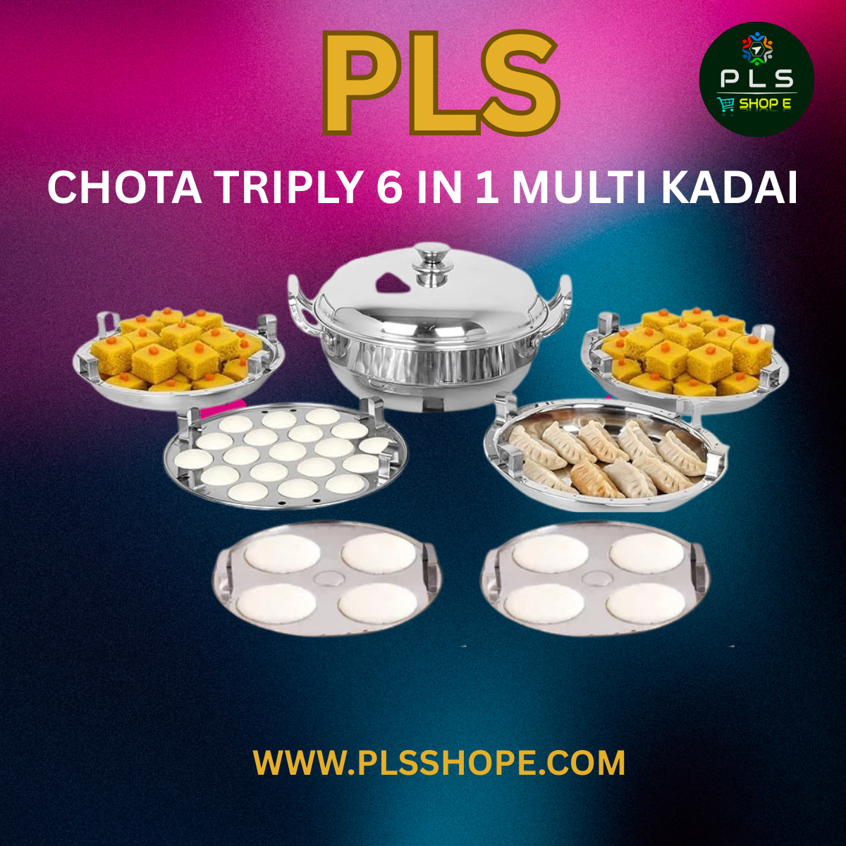 PLS Triply Chota Multi Kadai 6 in 1 Cookware | Premium Stainless Steel | Gas & Induction Friendly | Compact Multi-Purpose Kadai