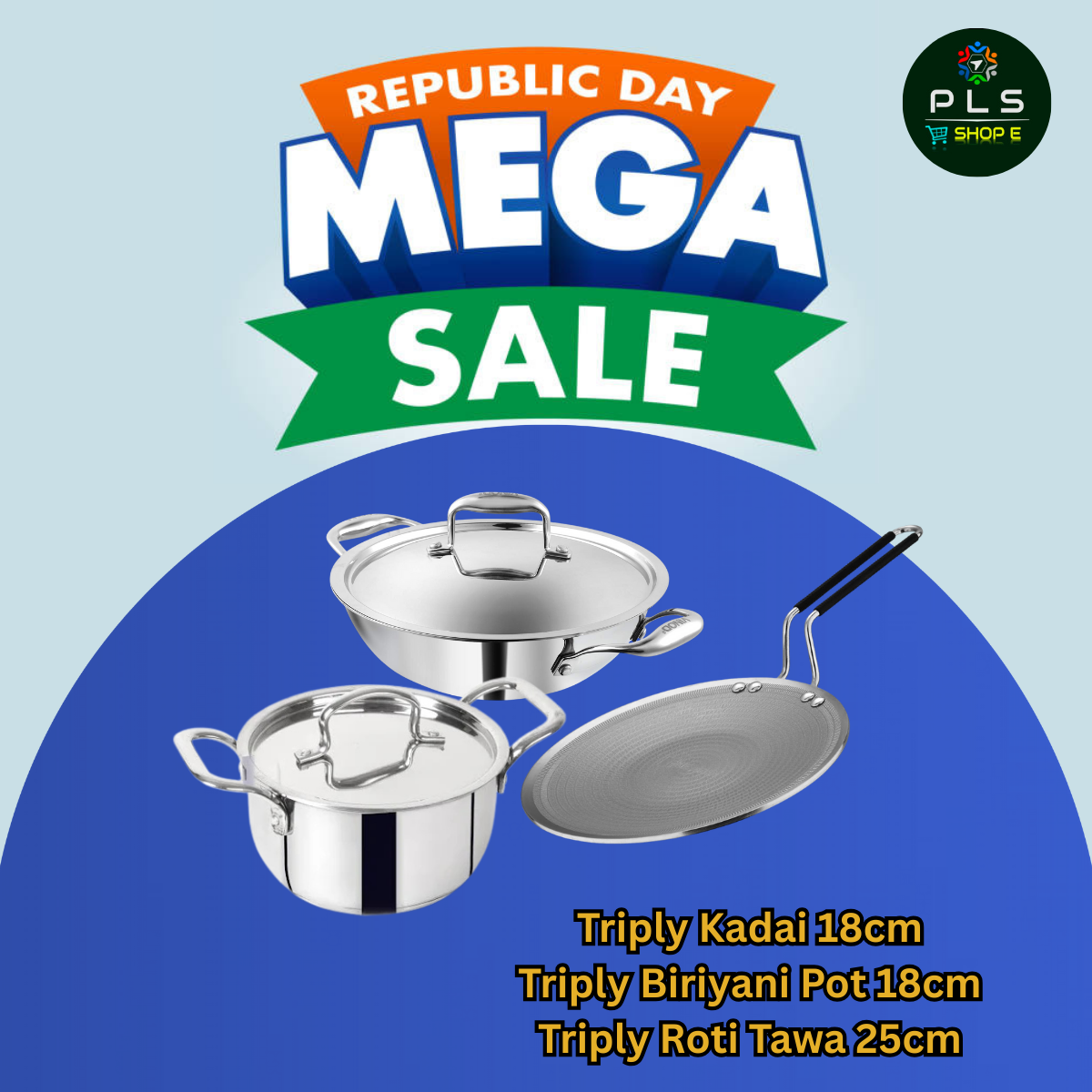 PLS Premium Triply Cookware Combo Set – Kadai, Biriyani Pot & Triply Roti Tawa | Healthy Stainless Steel Cooking