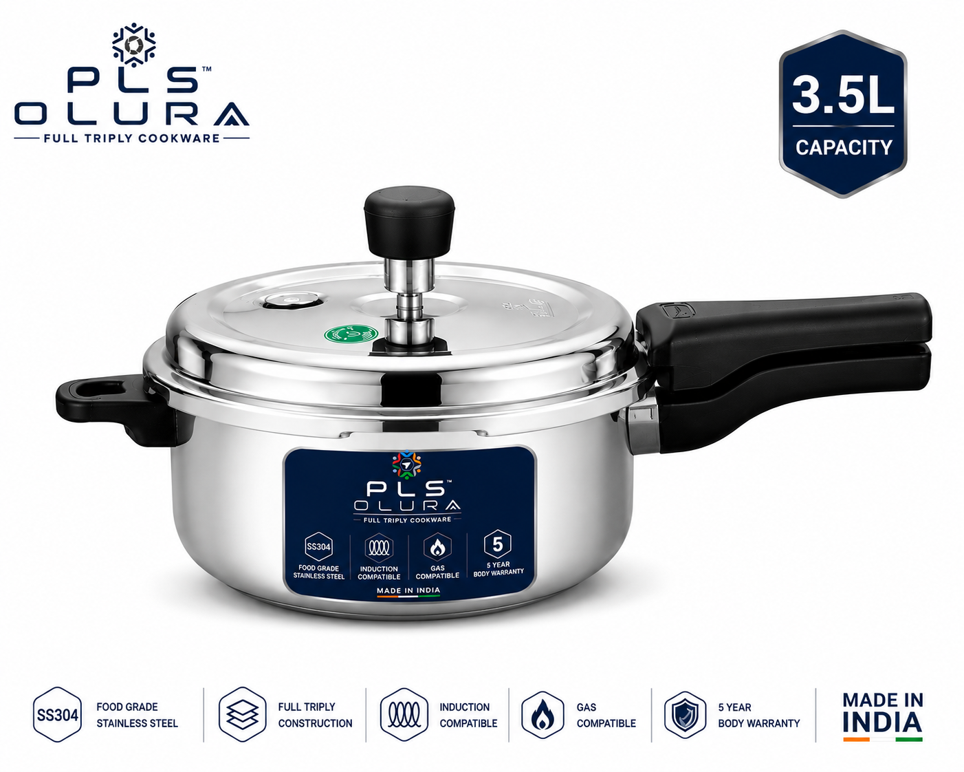 PLS OLURA 3.5L full triply stainless steel pressure pan