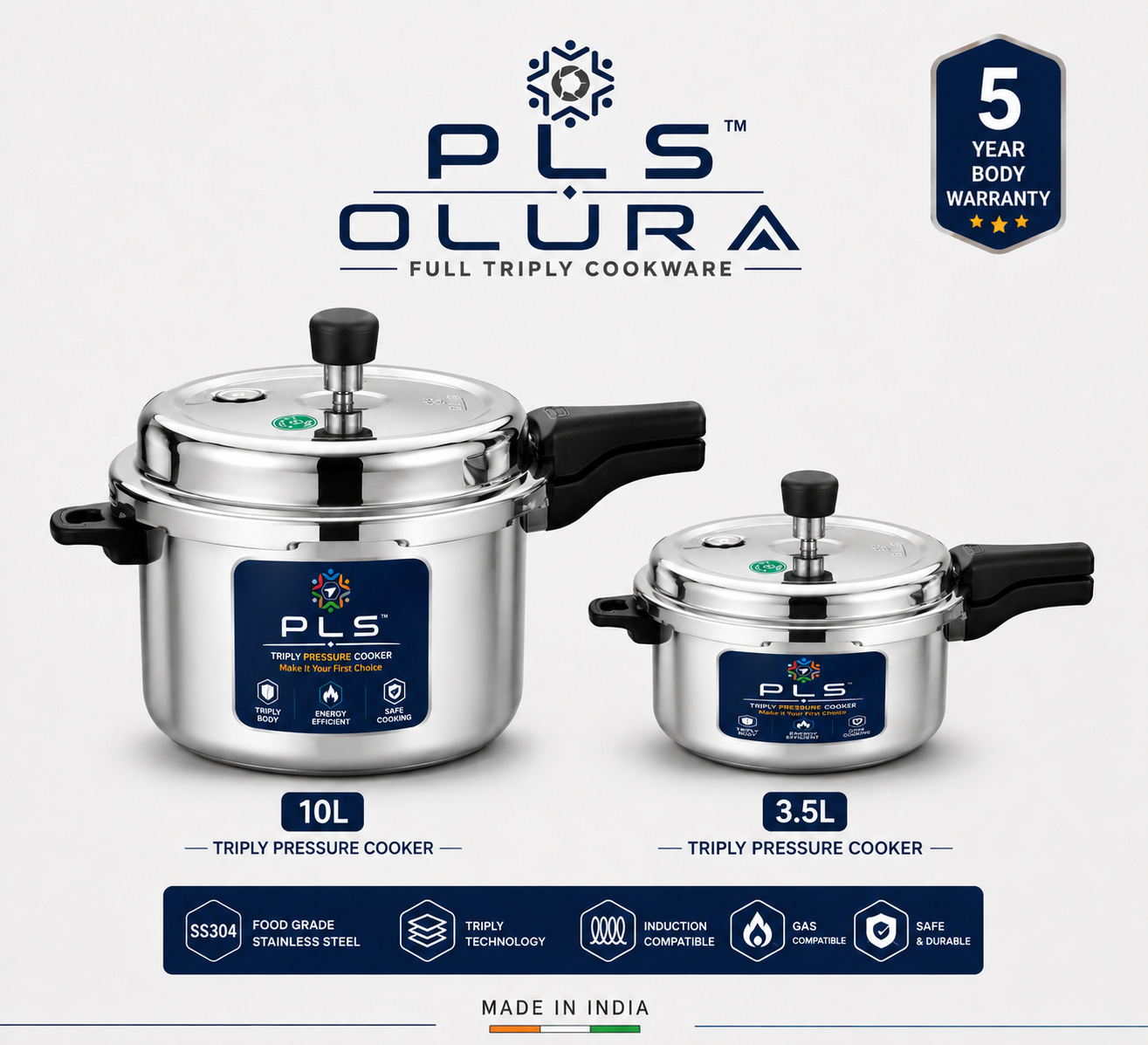 PLS OLURA 10L and 3.5L full triply pressure cooker combo