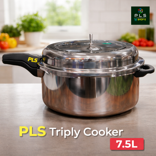PLS 7.5 Litre Triply Stainless Steel Pressure Cooker for Large Family Cooking