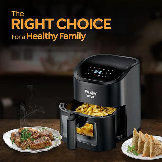 Prestige Crysta Digital Air Fryer 4.5 L showcases healthy cooking options with an elegant design and user-friendly features.