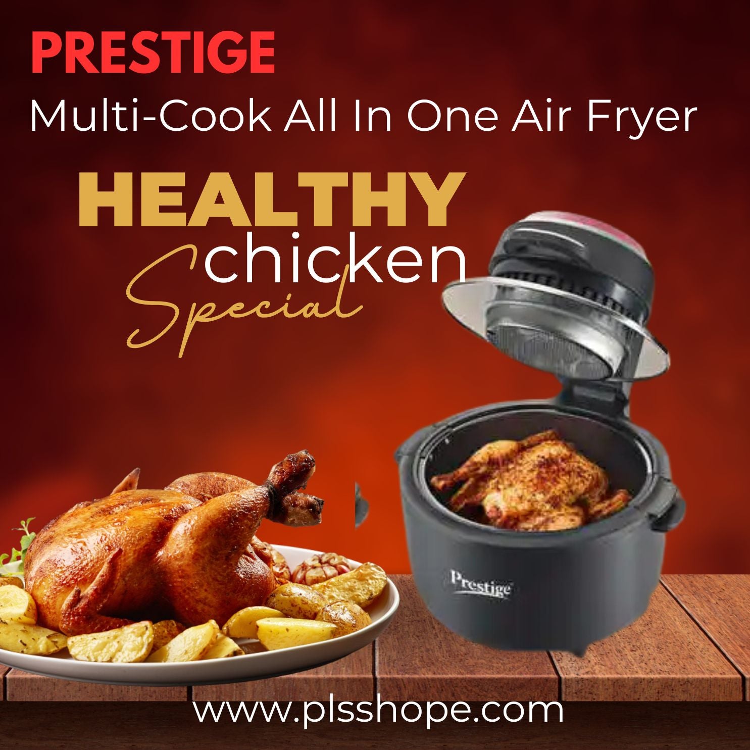 Cook delicious meals with the Prestige Multi-Chef All in One Air fryer I 6.5 Liter I 1200watts Air Fryer oven.