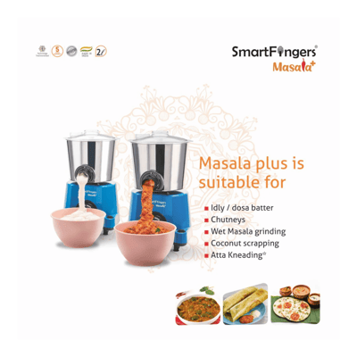 Smart Fingers Masala Plus Automatic Batter Discharge Wet Grinder 2L, perfect for effortless batter and masala preparation.