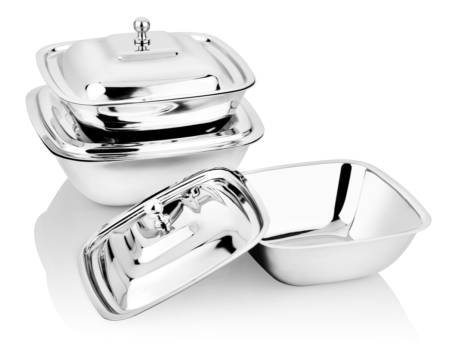 PLS Stainless Steel Square Serving Bowl Set Of 3- Durable & Modern Dinnerware