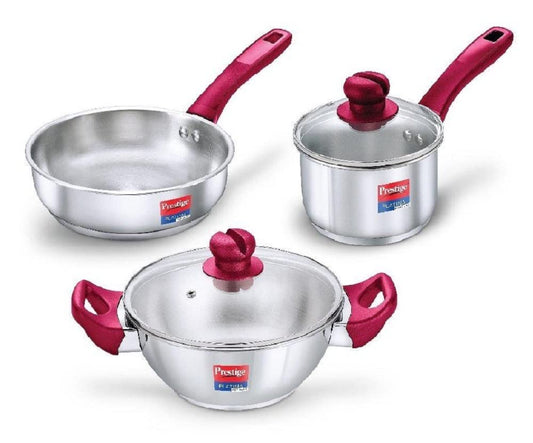 Prestige Platina Popular Stainless Steel 3Pcs Cookware Set