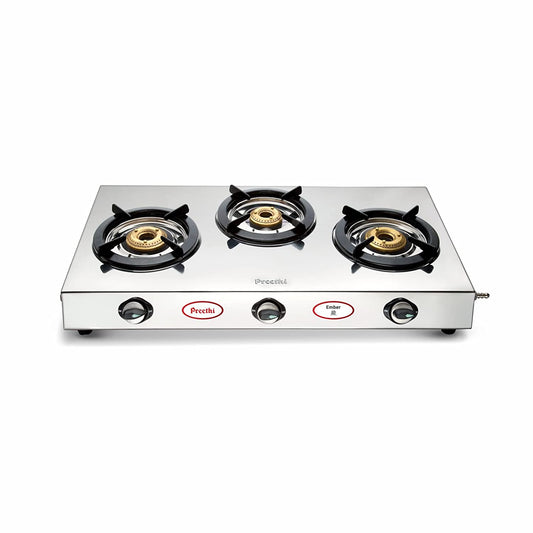 Preethi Ember Stainless Steel Gas Stove, 3 Burner