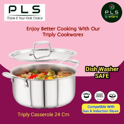 PLS Triply Casserole / Biriyani Pot With Induction Base, perfect for all cooking enthusiasts and compatible with gas.